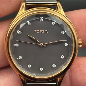 Fossil Laney BQ3393 Womens 34mm Mother of Pearl Smoke Mesh Watch NIB